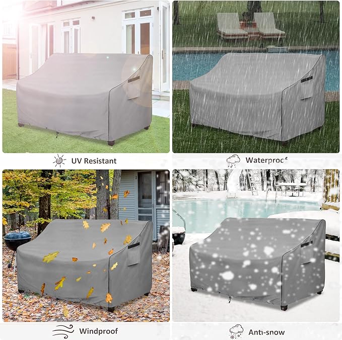 okcool Heavy Duty Patio Sofa Cover, 100% Waterproof 3-Seater Outdoor Sofa Cover Fits up to 79W x 38D x 35H Inches, Lawn Patio Furniture Covers,Grey