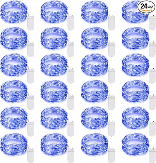 24 Pack LED Fairy Lights Battery Operated 7Ft 20Led Mini String Lights Waterproof Christmas for Mason Jars Bedroom DIY Party Wedding Christmas Decor Blue