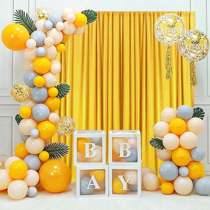 2 Panels Yellow Backdrop Curtain, 10 x 10 Feet Satin Background Curtains for Parties, Weddings, Baby Showers, Halloween, Christmas Birthday Party Photoshoot Backdrop Curtains Decorations