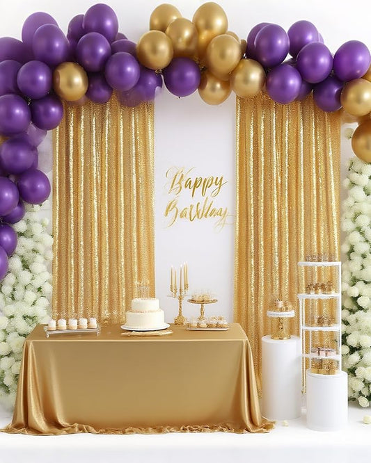 Gold Curtains Backrop for Wedding Parties: 3ftx8ft Gold Sequin Photo Backdrop Drapes for Baby Shower Photography Background - 2 Packs