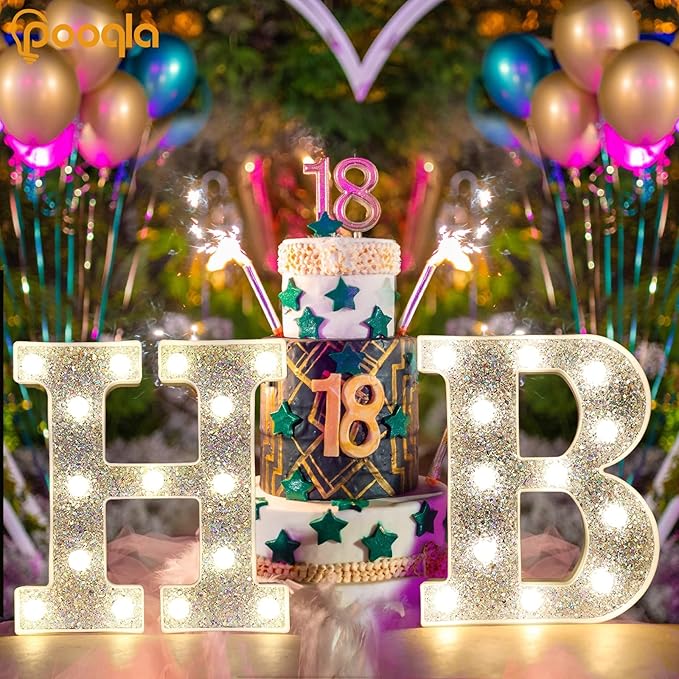 Pooqla Light Up Letters, LED Marquee Letters for Silver Birthday Decorations, Battery Powered Night Light Teenager Girl Room Decor, Gift for Girls Boys Wedding Bedroom Christmas Party Decor, Letter Y