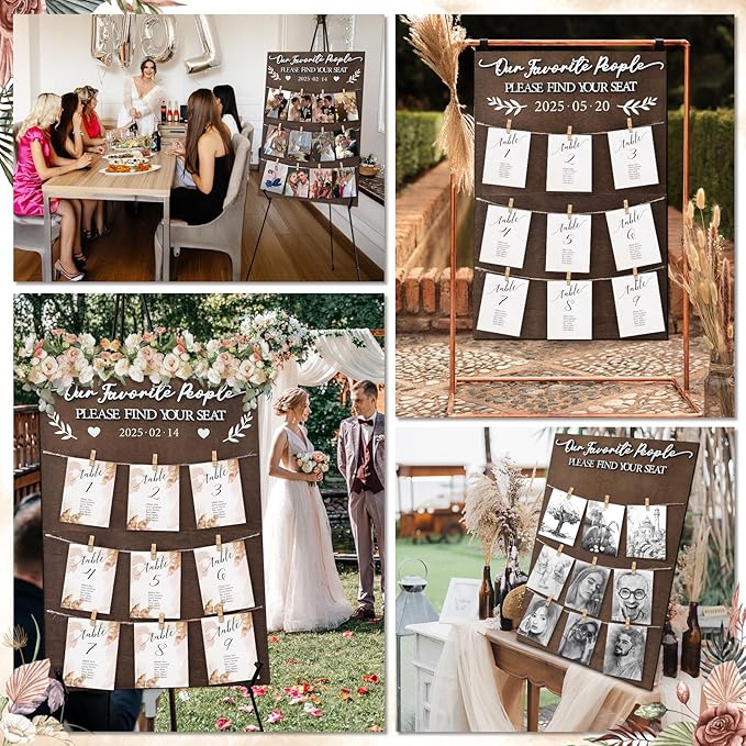 OurWarm Wedding Seating Chart with Easel Display Stand, Rustic Seating Chart for Wedding Reception Display, Please Find Your Seat Wooden Seating Chart Board for Baby & Bride Shower Wedding Sign Decor