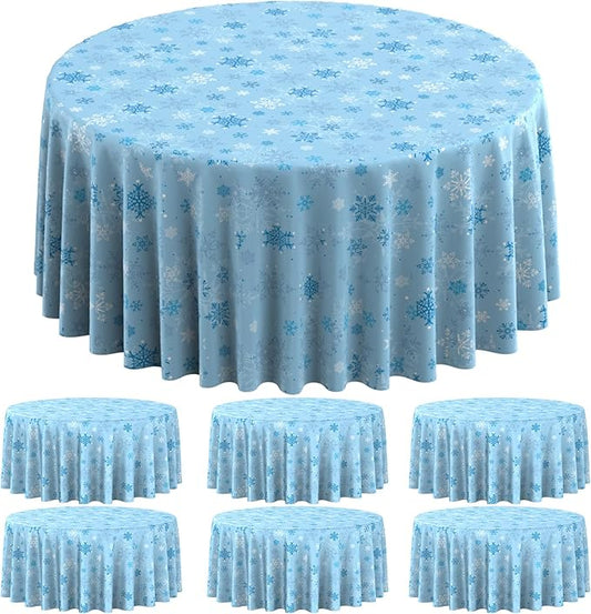 6Pcs Christmas Snowflake Plastic Party Tablecloth Decorations,Disposable Light Blue Snowflake Xmas Round Table Cover Backdrop for Winter Onederland Christmas Holiday Party Supplies,84 inch(Light Blue)