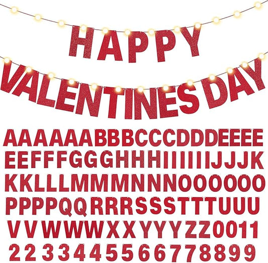 TaoBary 112 Pcs DIY Letter Kit Glitter Customizable Banner Letters Include 107 Letters and Numbers 3 Rope and 2 Needles for Birthday Halloween Christmas Wedding Valentine Party Decor(Red)