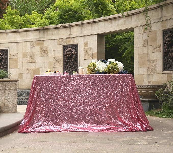 SquarePie Sequin Tablecloth 50 x 72 Inch Fuchsia Pink Sparkly Table Linen for Wedding Party