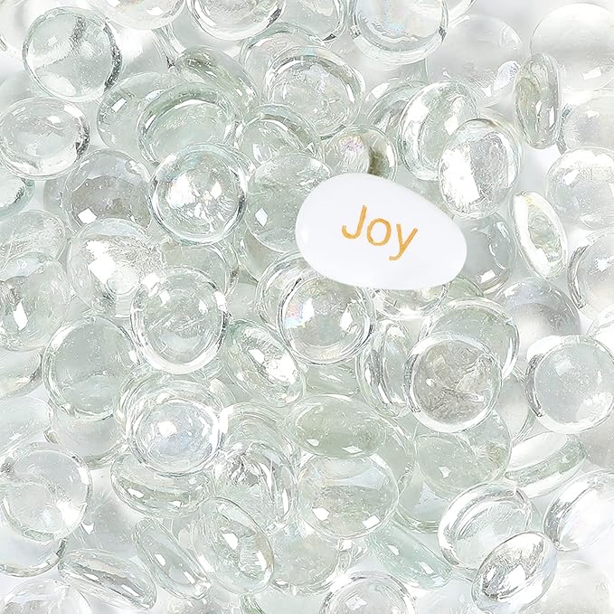 5LB Fire Glass Beads Flat Glass Marbles for Outdoor Fire Pit and Fireplace, Glass Gemstones for Vase Filler, Aquariums, Hydroponics Plants, Home Decor and Christmas DIY Craft, Clear