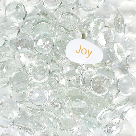 5LB Fire Glass Beads Flat Glass Marbles for Outdoor Fire Pit and Fireplace, Glass Gemstones for Vase Filler, Aquariums, Hydroponics Plants, Home Decor and Christmas DIY Craft, Clear