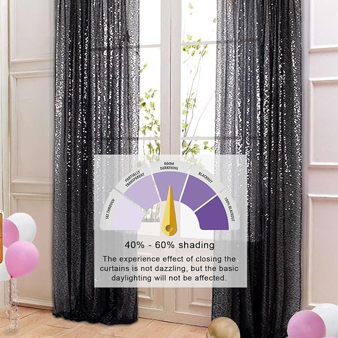 ShinyBeauty Sequin Drapes - Black 7FTx7FT Glitter Backdrop Fabric - 96Inches Long - Photography & Graduation Backdrop