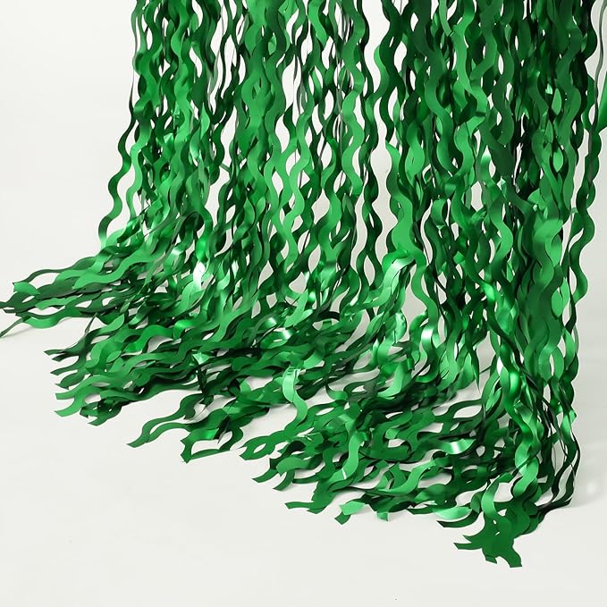 4Pcs Wavy Green Fringe Backdrop -3.3x6.6ft Green Streamer Foil Curtains for Jungle Party Decorations | St Patricks Day Decorations | Football Decorations | Xmas