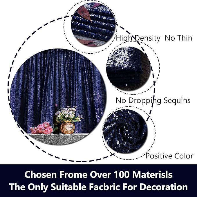 JYFLZQ Navy Blue Sequin Backdrop Curtains 7ft x 7ft 1 Panel Glitter Photo Booth Backdrops Sparkly Photography Background Drapes for Parties Wedding Bridal Showers