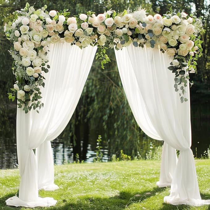 Wokceer Wedding Arch Draping Fabric 6 Panels 28.7" x 20FT Ivory Drapes Sheer Fabric Backdrop Arch Draping for Wedding Ceremony Birthday Party Bridal Shower Decoration