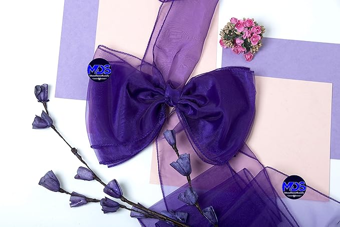 MDS Pack of 50 PCS Organza Chair Sashes Wider Dining Chair Bows Ribbon Tie Back for Wedding Party Birthday Bridal Shower Reception Event Banquet Home Chair Cover Decoration - Purple