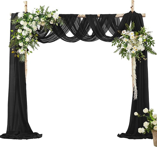 VACVELT Wedding Arch Draping Fabric - Black Chiffon, 1 Panel Sheer Drapes, 30 Inch x 20ft Chiffon Backdrop Curtain, Outdoor Sheer Drapery for Ceremony Party Ceiling