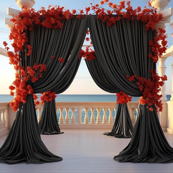 50ft x 10ft Thick Champagne Backdrop Curtains for Parties, 10 Panels 5ft x 10ft Non See Through Black Polyester Wedding Drapes Photo Backdrop for Birthday Party Graudation Photography Home Decor