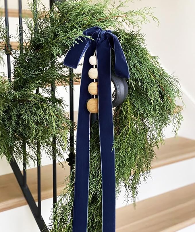 Navy Blue Christmas Velvet Ribbon for Tree, Gift Wrapping, Flower Bouquet, Wreath Decorations, Bow Making 1'', 25 Yards
