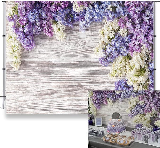 Purple Flower Wood Backdrop LFEEY 10x8ft Newborn Baby Shower Wooden Backdrop Photography Lilac Bloom Bouquet Wood Panel Wall Girls Adults Portrait Background Party Events Decoration Photo Studio Prop