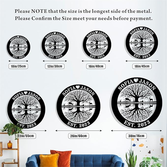 Personalized Tree of Life Metal Sign Wall Art Decor, Custom Wedding Gifts for Couples, Custom Family Name Sign, Christmas Valentine's Day Housewarming Gifts