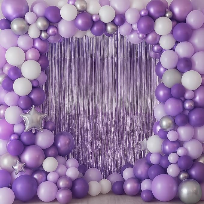 3 Pack 3.3 x 6.6 ft Lavender Foil Fringe Backdrop Curtains, Tinsel Streamers Party Decorations, Fringe Backdrop for Birthday, Baby Shower, Gender Reveal, Graduation