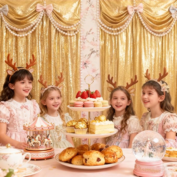 Gold Backdrop Curtain for Parties - 3 Pieces Glitter Sequin Background Backdrops 2x8ft Birthday Baby Shower Decorations