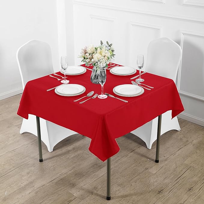 Fokitut 2 Pack Waterproof Square Tablecloth, 52x52 Inch, Stain Resistant and Wrinkle Polyester Table Cloth, Fabric Table Cover for Kitchen Dining, Wedding, Party, Holiday Dinner-Red