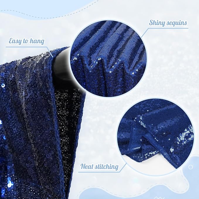 PartyDelight Navy Blue Sequin Backdrop 2 Panels 5Ft x 10FT Photography Christmas Curtain