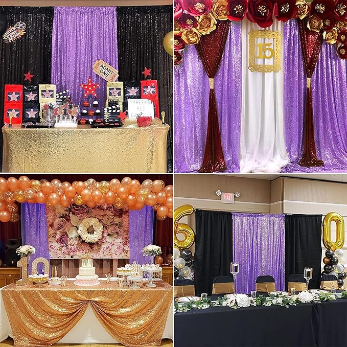 Lavender Sequin Backdrop Curtains 2 Panels 2FTx8FT Glitter Lavender Drapes Photo Backdrop Party Wedding Backdrop Glitter Baby Shower Curtain Sparkle Photography Background Curtains