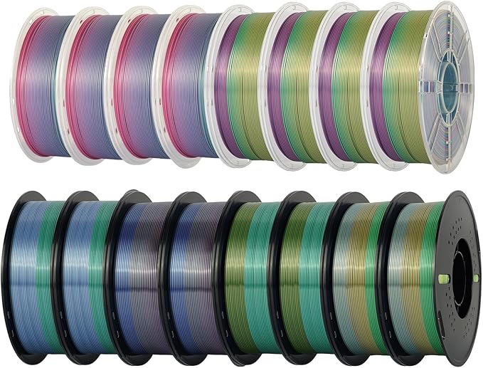 Kingroon Rainbow PLA 3D Printer Filament, 1.75mm, 16kg Bundle, Color Changing, ±0.03mm Accuracy, 16 Spools