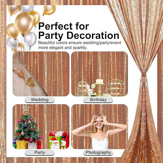 Rose Gold Sequin Backdrop 10FT x 10FT Panel - Glitter Drape Curtains for Decoration - Sparkly Photography Background