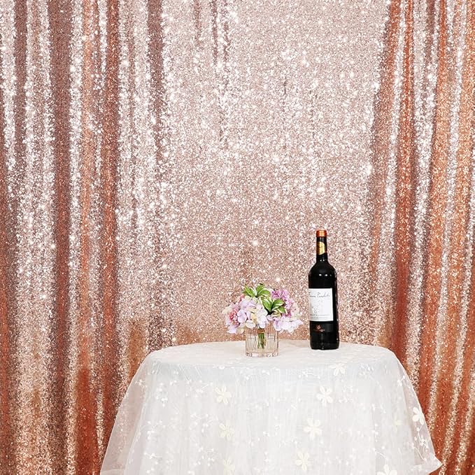 Eternal Beauty Sequin Backdrop Curtain, 6FT x 6FT Rose Gold Background for Valentine's Day Wedding Party Decor