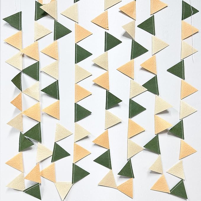 Sage Green Party Decorations Olive Green Tan Brown Cream Felt Hanging Triangle Mini Bunting Pennant Banner Flag for Safari Jungle Birthday Wedding Neutral Baby Shower Party Classroom Nursery Decor