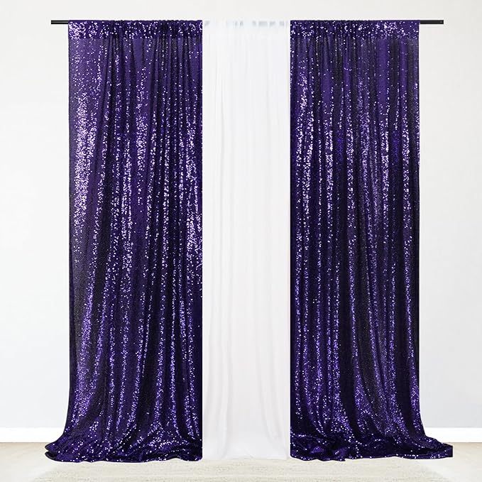 Eternal Beauty Sequin Backdrop Curtains, 2x8 Ft-2 Panels Purple Back Drop for Shimmer Photography Party Wedding Birthday Decor