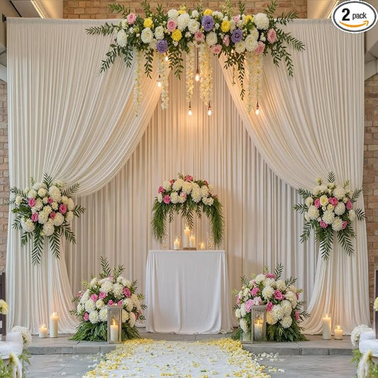 10ft x 15ft Ivory Wrinkle Free Backdrop Curtains for Parties,Silky Polyester Fabric Wedding Ceiling Drapes, 2 Panels 15ft Photo Back Drop Drapes for Baby Shower Photography Stage Background Cloth