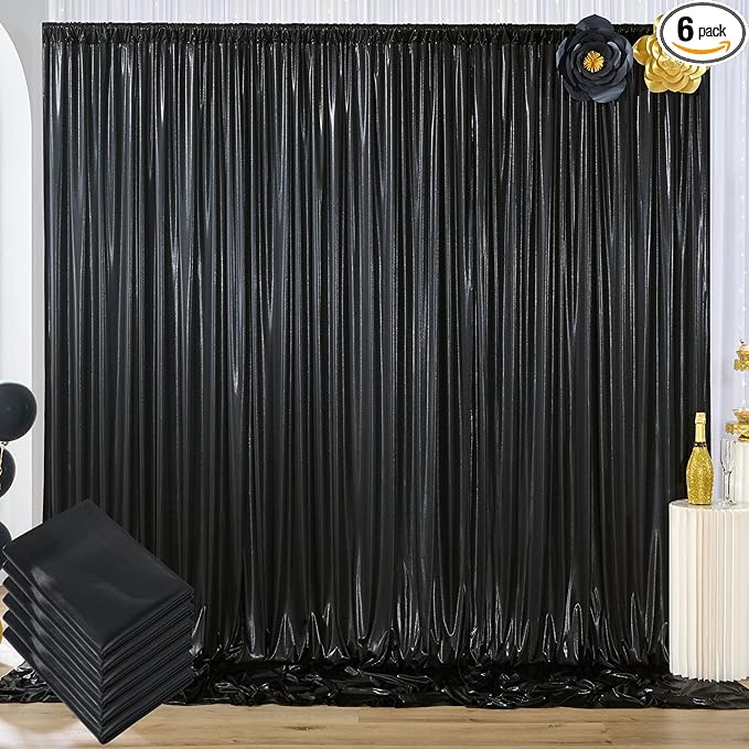 30x10 ft Wrinkle Free Black Sequin Backdrop Curtain for Parties,Thick Not Fall Glitter Wedding Drapes Backdrop,6 Panels 5x10ft Shimmer Photo Wall Back Drop Cloth for Birthday Photography Background
