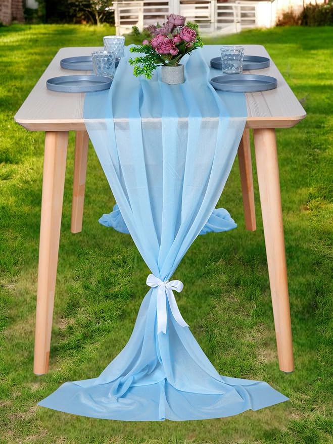 MDS Halloween Chiffon Table Runner - 15 Pack, 29 x 170 Inches, 14ft Each - Sheer Spooky Table Runners for Haunted House Parties, Trick-or-Treat Tables, Witchy Décor, Wedding & Events - Turquoise