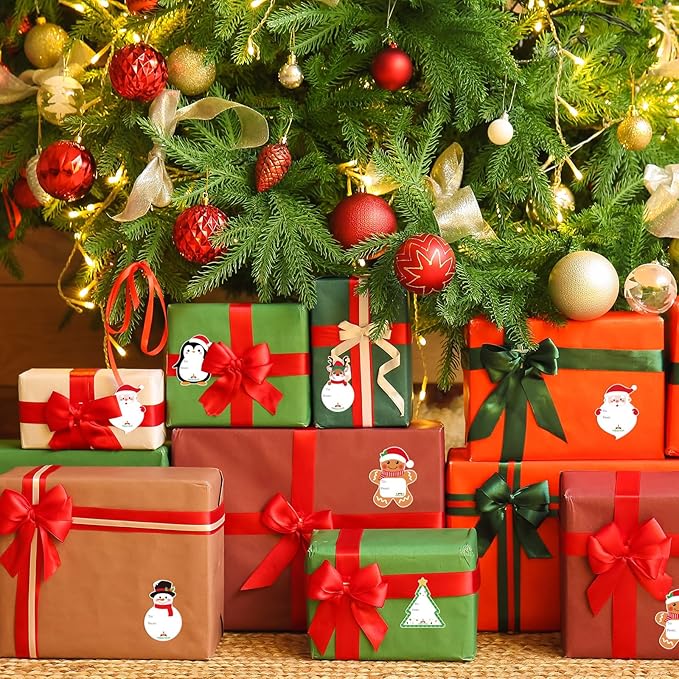 Christmas Gift Tags Stickers, 96Pcs Christmas Gift Labels Stickers, Self-Adhesive Christmas Name Tags for Xmas Gifts Wrap Presents Boxes Decoration, 2 x 3 Inch, Snowman Santa Reindeer Gift Stickers