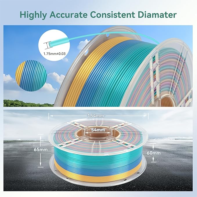 Kingroon Rainbow Filament 3D Printer Filament Color Changing 1kg Dimensional Accuracy ±0.03mm,Gradually Random Quickly,Fit Most 3D Printers
