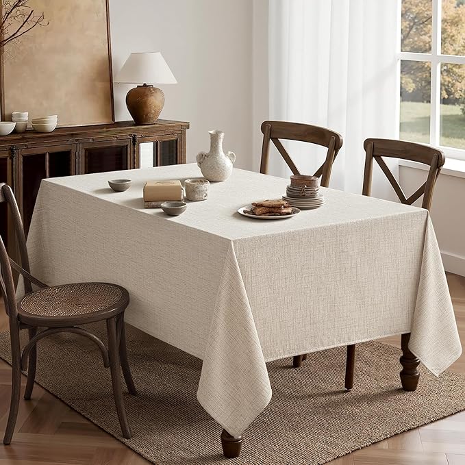MIULEE Grayish White Linen Tablecloth 60x84 Inch Rectangle Table Cloth Waterproof,Stain Resistant & Wrinkle Resistant for Dining Party Wedding