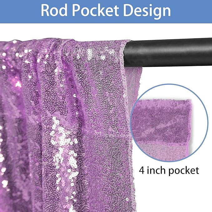 Hahuho Lavender Sequin Backdrop Curtain, 4PCS 2FTx8FT Glitter Backdrop Curtain for Parties, Christmas, Wedding, Party Decoration（4 Panels, 2FT x 8FT, Lavender
