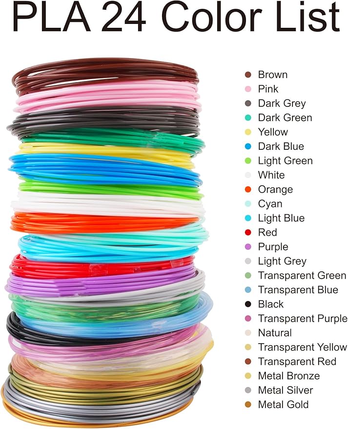 3D Pen 3D Printer Filament, 24 Colors 1.75mm PLA Filament Pack, High-Precision Diameter Filament, Each Color 10 Feet, Total 240 Feet Lengths by Mika3d