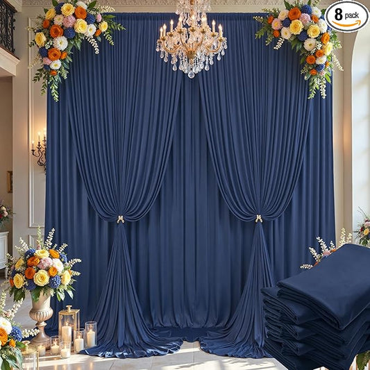 40×14ft Wrinkle Free Navy Blue Backdrop Curtain for Wedding Parties,8 Panels 5×14ft Height Soft Silky Polyester Photo Backdrop Drapes Curtains for Birthday Photography Stage Events Background Cloth