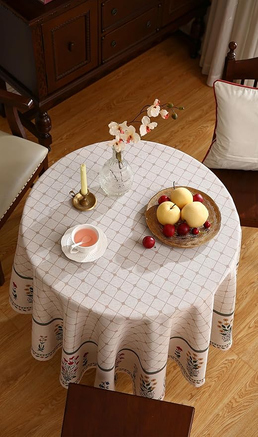 ISAENNE Designer Vintage Linen Floral Small Round Tablecloth,Fall Colorful Modern Table Cloth,Anti-Wrinkle Decor Tablecloths for Dining Thanksgiving Kitchen Christmas,Diameter 55"-Bertina E