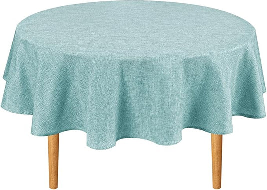 Hiasan Round Linen Tablecloth 50 Inch - Wrinkle and Stain Resistant Washable Polyester Fabric Table Cloth for Dining Room Kitchen Party, Aqua