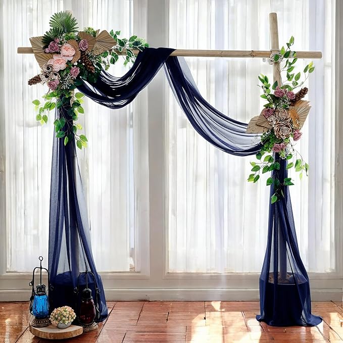 MDS Halloween Chiffon Draping Fabric - 2 Panel, 30" Wide x 20ft Long - Sheer Spooky Arbor & Canopy Drapery for Haunted House Backdrops, Party Ceilings, DIY Costumes & Themed Events - Navy Blue
