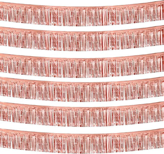 6 Pack 10 Feet Rose Gold Foil Fringe Garland Metallic Tinsel Streamers Banner Wall Hanging Curtain Backdrop Banner for Parade Floats, Thanksgiving, Christmas, Birthday, Halloween Party Decorations