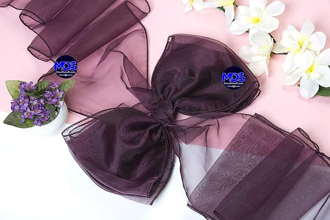 MDS Pack of 100 PCS Organza Chair Sashes Wider Dining Chair Bows Ribbon Tie Back for Wedding Party Birthday Bridal Shower Reception Event Banquet Home Chair Cover Decoration - Plum