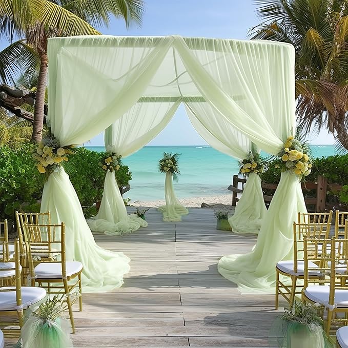 PARTISKY 10x7ft Sage Green Chiffon Backdrop Curtains, Wrinkle-Free Sheer Fabric Photo Drapes for Wedding Ceremony Arch Birthday Baby Shower Photography Stage Decor 5x7ft, 2 Panel