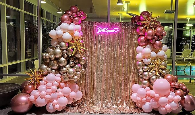 Rose Gold Sequin Backdrop Curtains 4 Panels 2FTx8FT Glitter Rose Gold Photo Backdrop Party Wedding Baby Shower Curtain Sparkle Photography Background
