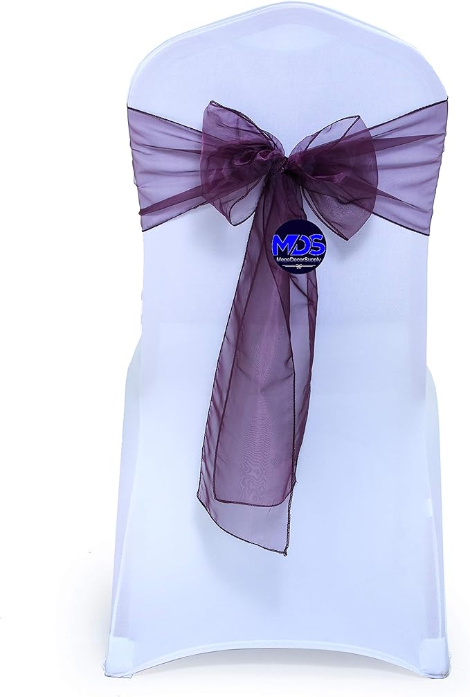 MDS Pack of 50 PCS Organza Chair Sashes Wider Dining Chair Bows Ribbon Tie Back for Wedding Party Birthday Bridal Shower Reception Event Banquet Home Chair Cover Decoration - Plum