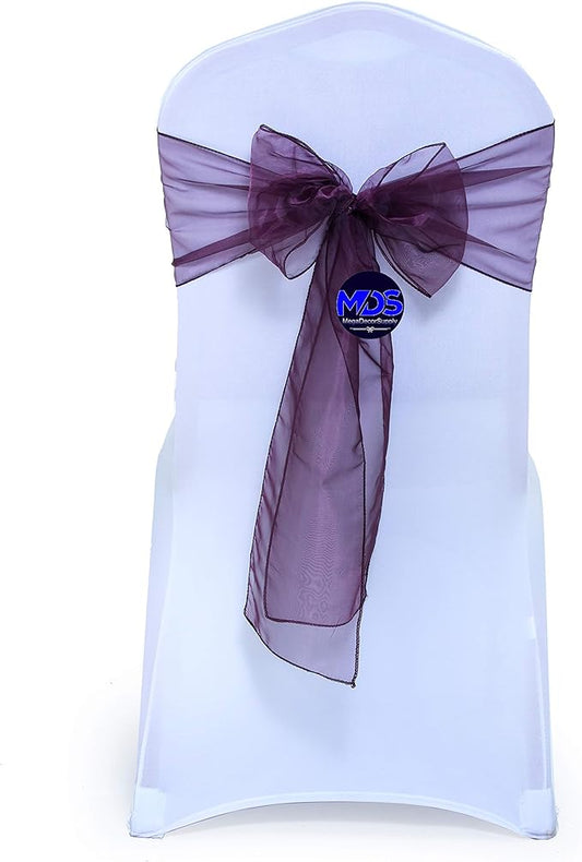 MDS Pack of 150 PCS Organza Chair Sashes Wider Dining Chair Bows Ribbon Tie Back for Wedding Party Birthday Bridal Shower Reception Event Banquet Home Chair Cover Decoration - Plum