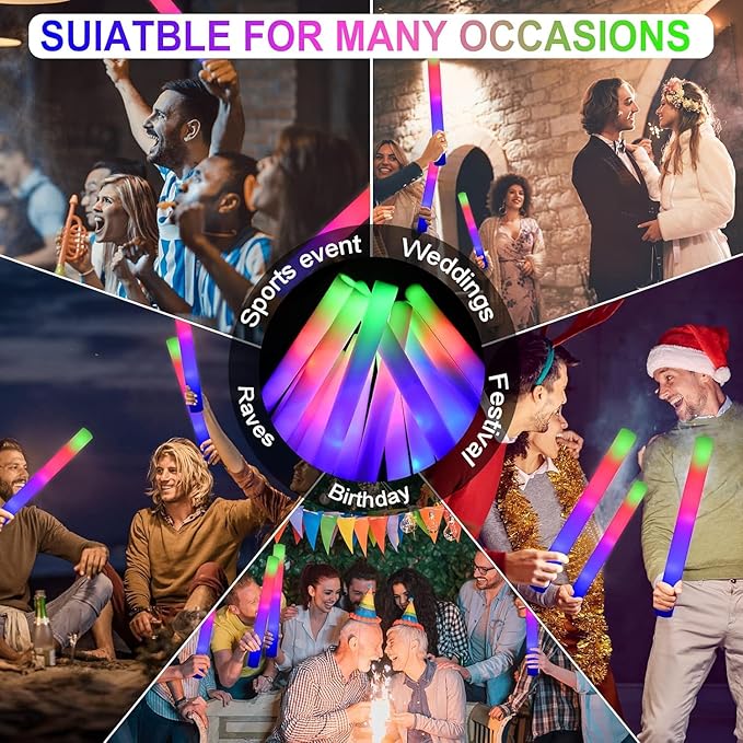 LifBetter Light Up Glow Sticks Bulk, LED Foam Sticks in The Dark with 3 Modes Flashing Led Foam Multicolor Batons Light up Party Favors for Birthdays, Weddings, Concerts, Festivals (30pcs)